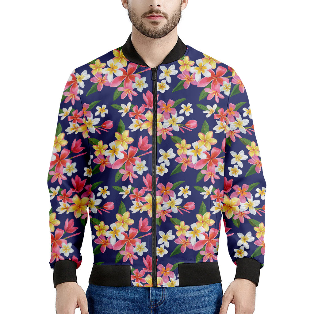 Tropical Frangipani Plumeria Print Men's Bomber Jacket