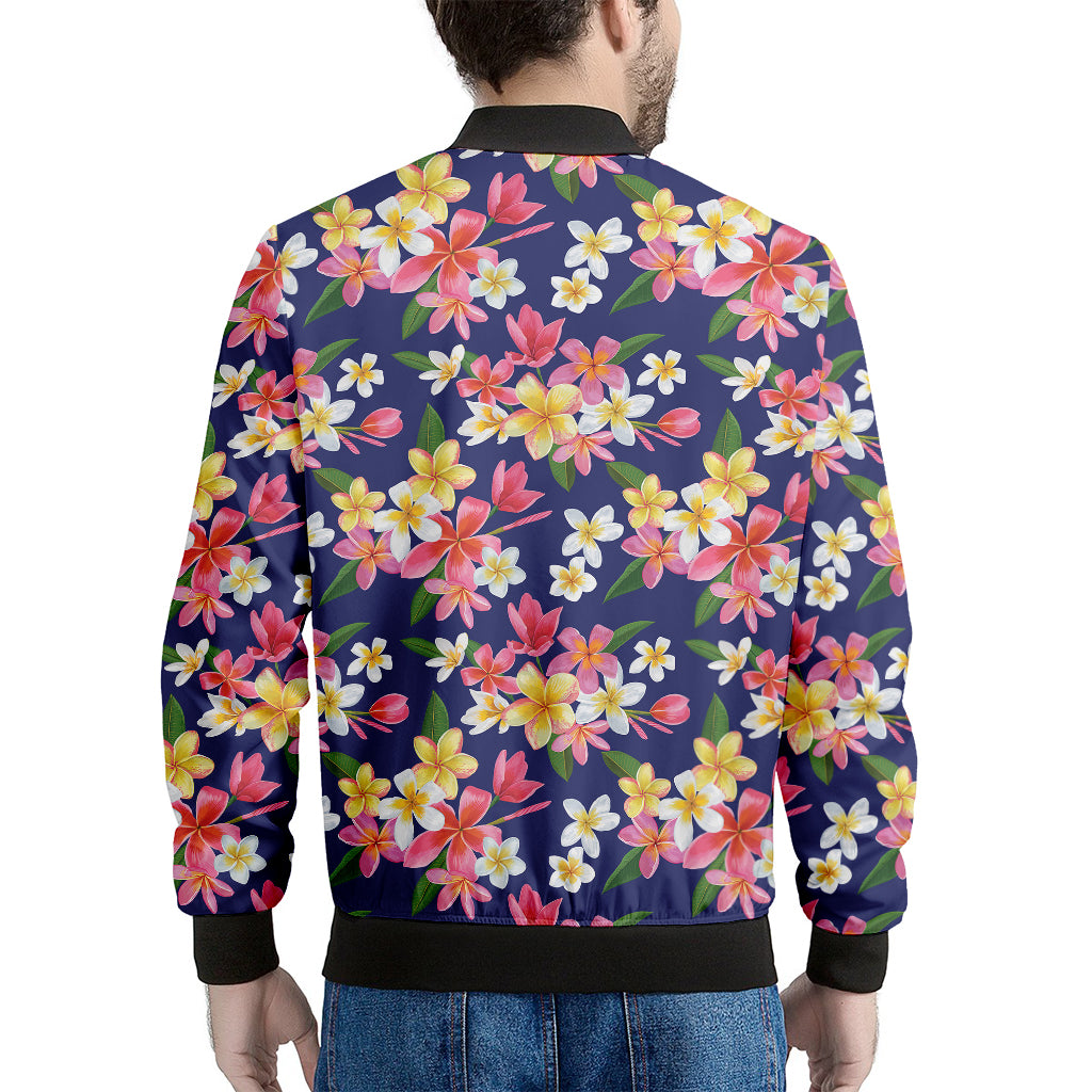 Tropical Frangipani Plumeria Print Men's Bomber Jacket