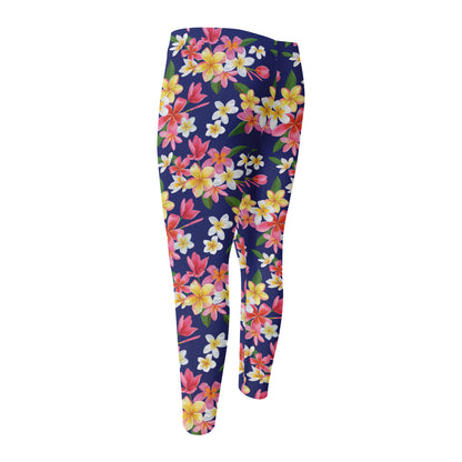 Tropical Frangipani Plumeria Print Men's Compression Pants
