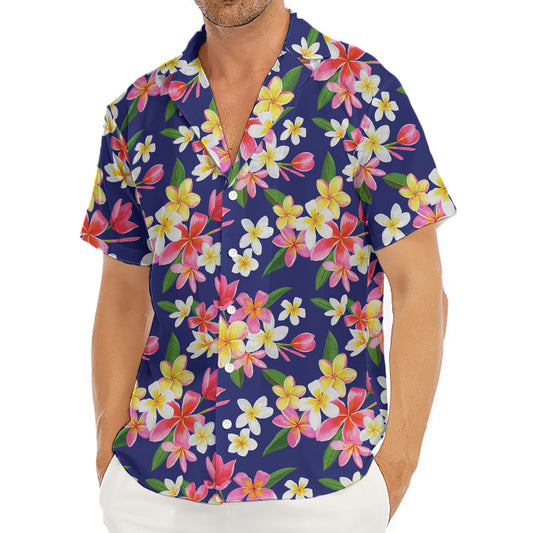 Tropical Frangipani Plumeria Print Men's Deep V-Neck Shirt