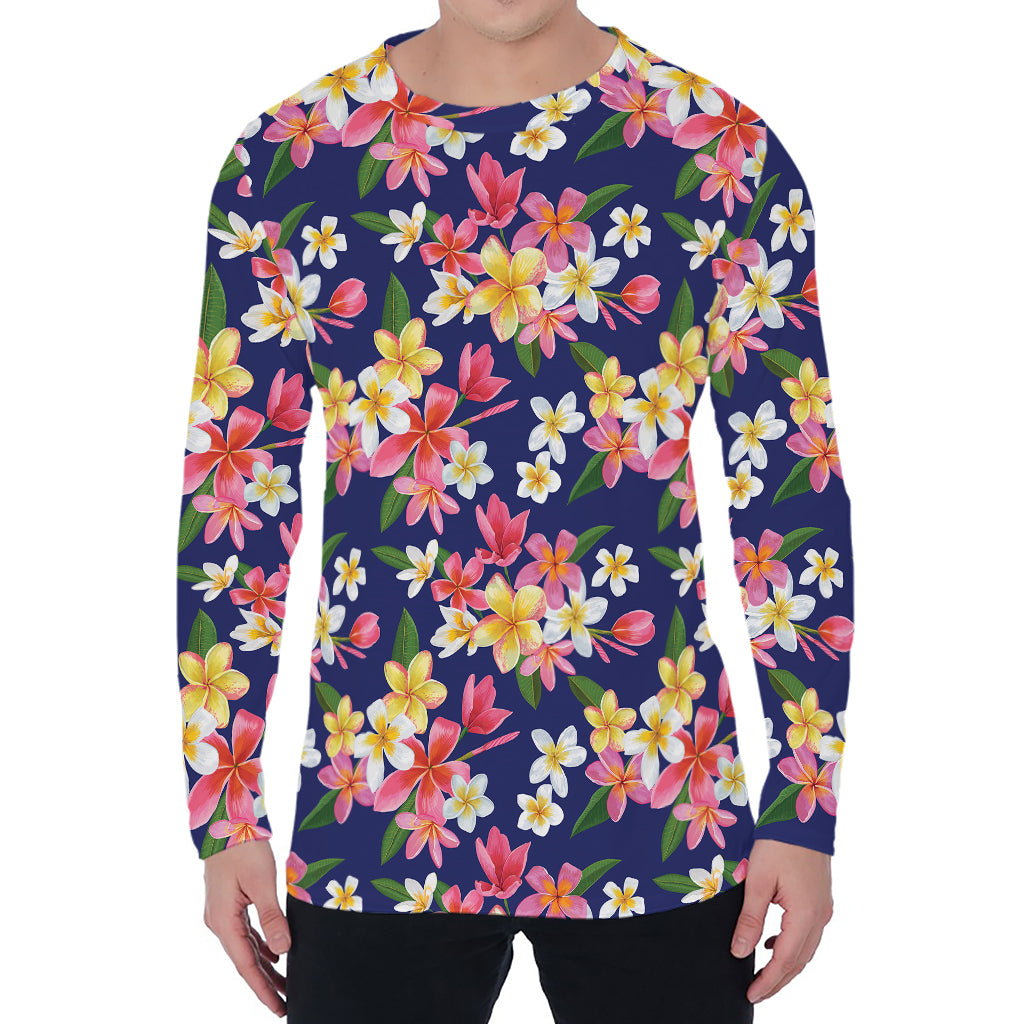 Tropical Frangipani Plumeria Print Men's Long Sleeve T-Shirt