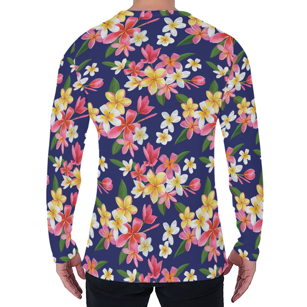 Tropical Frangipani Plumeria Print Men's Long Sleeve T-Shirt