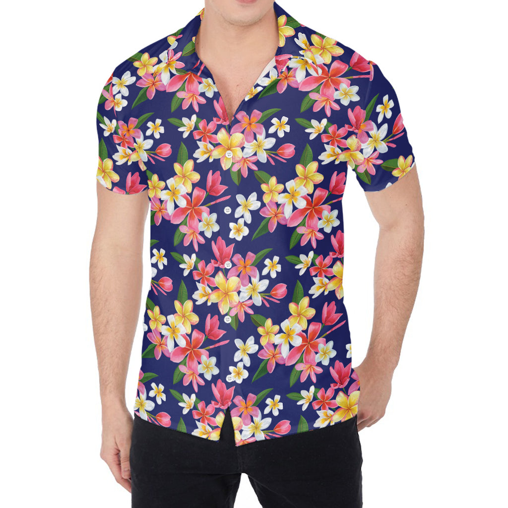 Tropical Frangipani Plumeria Print Men's Shirt