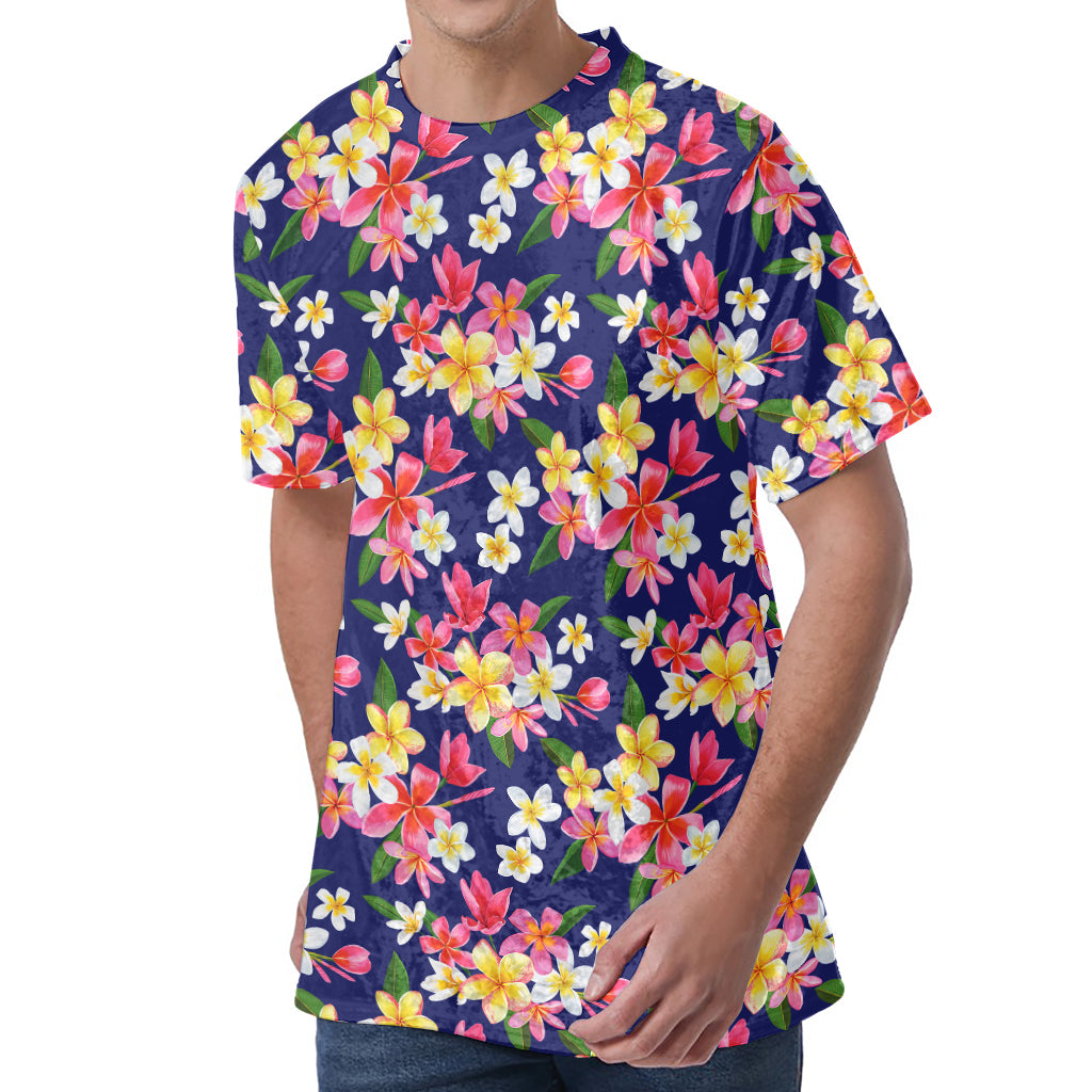 Tropical Frangipani Plumeria Print Men's Velvet T-Shirt