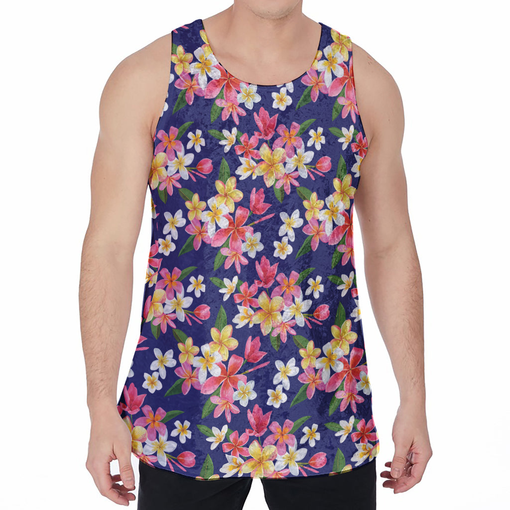 Tropical Frangipani Plumeria Print Men's Velvet Tank Top