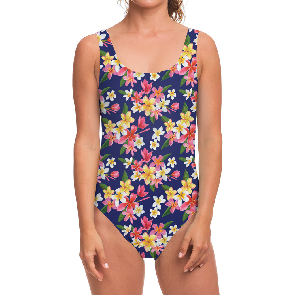 Tropical Frangipani Plumeria Print One Piece Swimsuit
