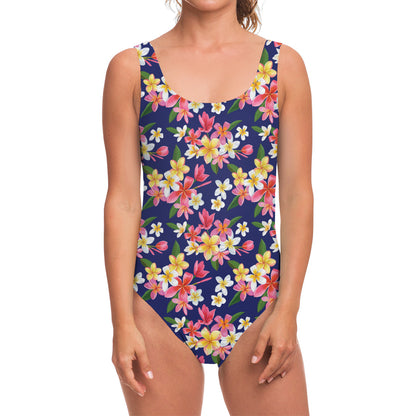 Tropical Frangipani Plumeria Print One Piece Swimsuit