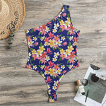 Tropical Frangipani Plumeria Print One Shoulder Bodysuit