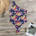 Tropical Frangipani Plumeria Print One Shoulder Bodysuit
