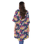 Tropical Frangipani Plumeria Print Open Front Beach Cover Up