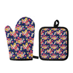Tropical Frangipani Plumeria Print Oven Mitt And Pot Holder Set