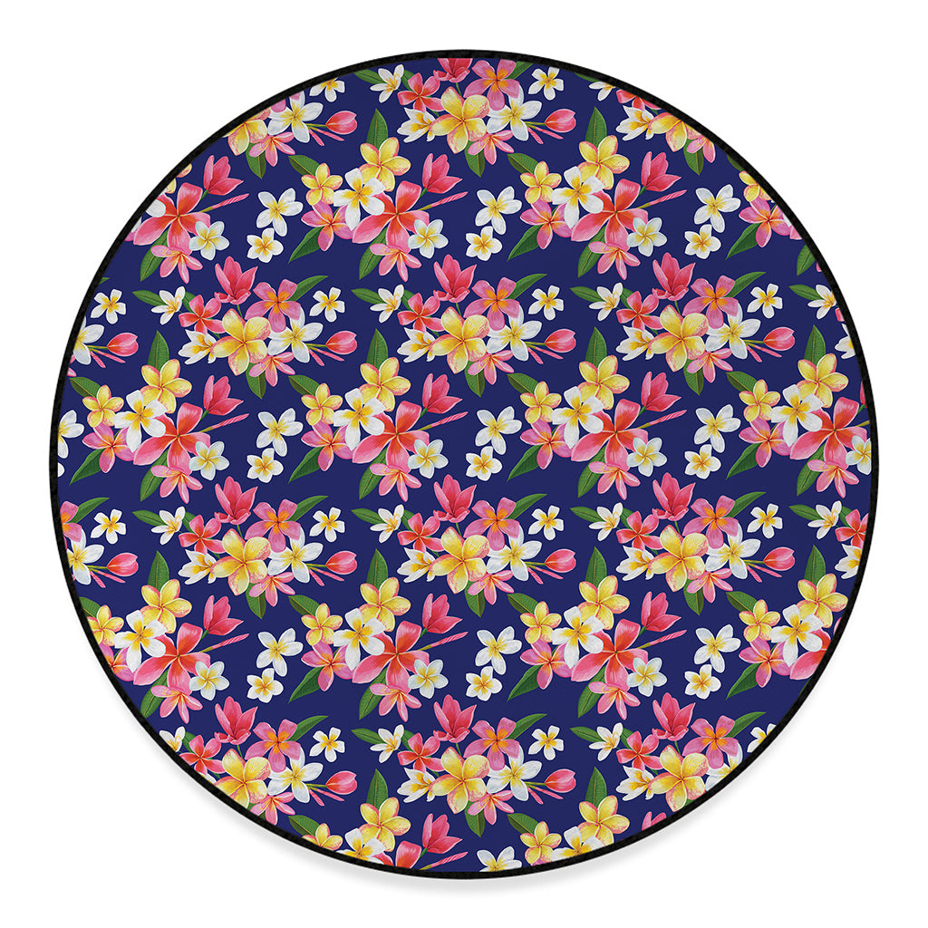 Tropical Frangipani Plumeria Print Round Floor Mat