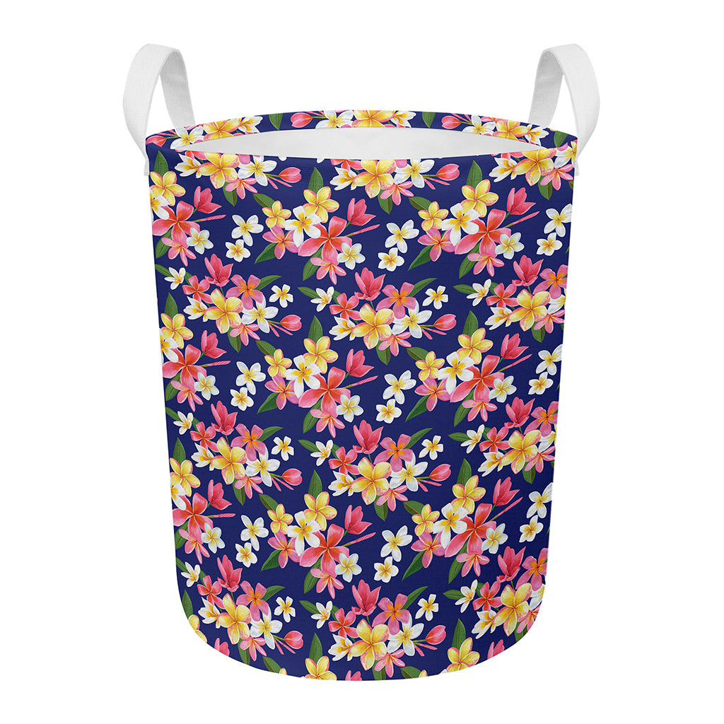 Tropical Frangipani Plumeria Print Round Laundry Basket