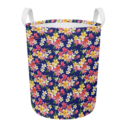 Tropical Frangipani Plumeria Print Round Laundry Basket