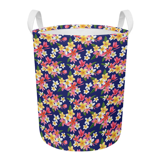 Tropical Frangipani Plumeria Print Round Laundry Basket