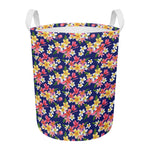 Tropical Frangipani Plumeria Print Round Laundry Basket