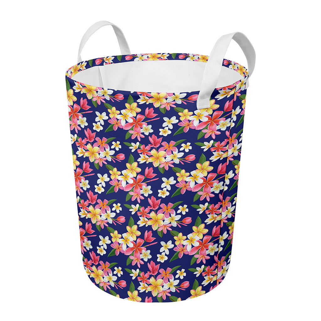 Tropical Frangipani Plumeria Print Round Laundry Basket