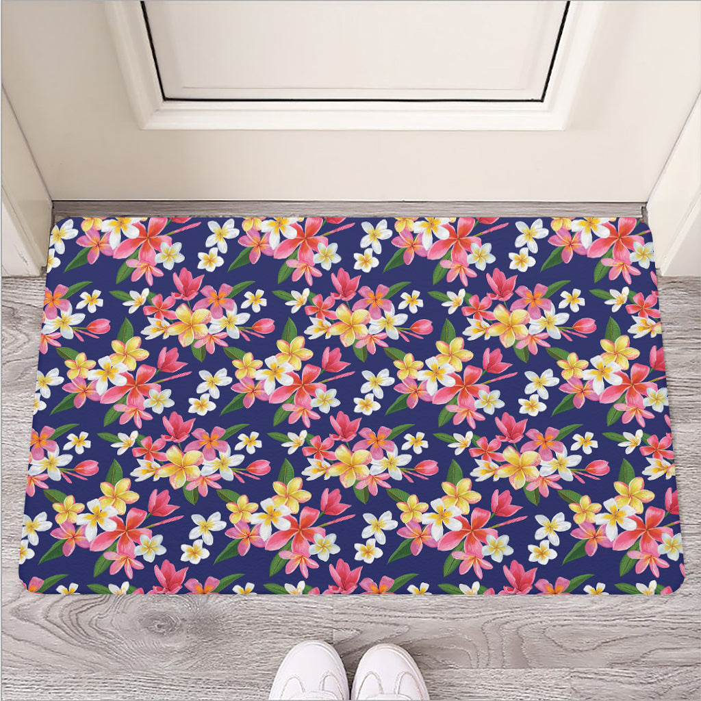 Tropical Frangipani Plumeria Print Rubber Doormat