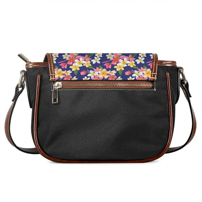 Tropical Frangipani Plumeria Print Saddle Bag