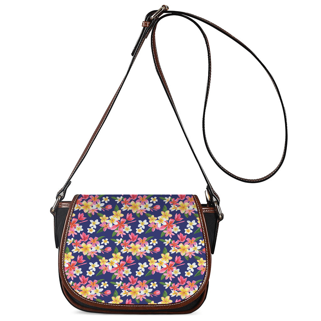 Tropical Frangipani Plumeria Print Saddle Bag