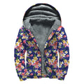 Tropical Frangipani Plumeria Print Sherpa Lined Zip Up Hoodie