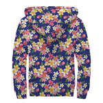 Tropical Frangipani Plumeria Print Sherpa Lined Zip Up Hoodie