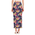 Tropical Frangipani Plumeria Print Side Slit Maxi Skirt