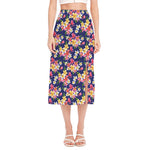 Tropical Frangipani Plumeria Print Side Slit Midi Skirt