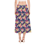 Tropical Frangipani Plumeria Print Side Slit Midi Skirt