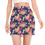 Tropical Frangipani Plumeria Print Side Slit Mini Skirt