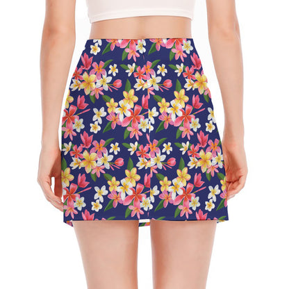 Tropical Frangipani Plumeria Print Side Slit Mini Skirt