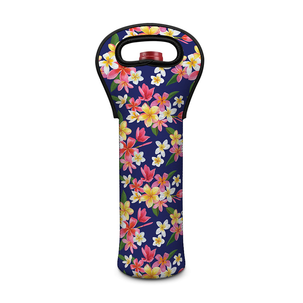 Tropical Frangipani Plumeria Print Single Neoprene Wine Tote