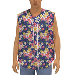 Tropical Frangipani Plumeria Print Sleeveless Baseball Jersey