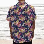 Tropical Frangipani Plumeria Print Textured Short Sleeve Shirt