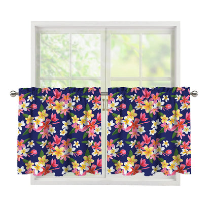 Tropical Frangipani Plumeria Print Tier Curtains