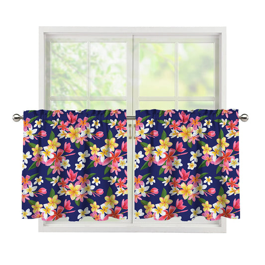 Tropical Frangipani Plumeria Print Tier Curtains