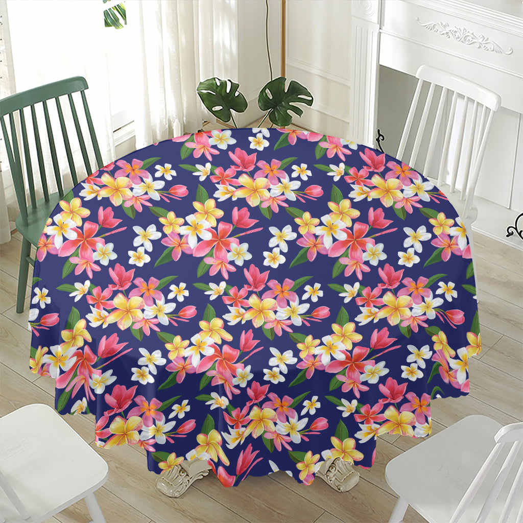 Tropical Frangipani Plumeria Print Waterproof Round Tablecloth