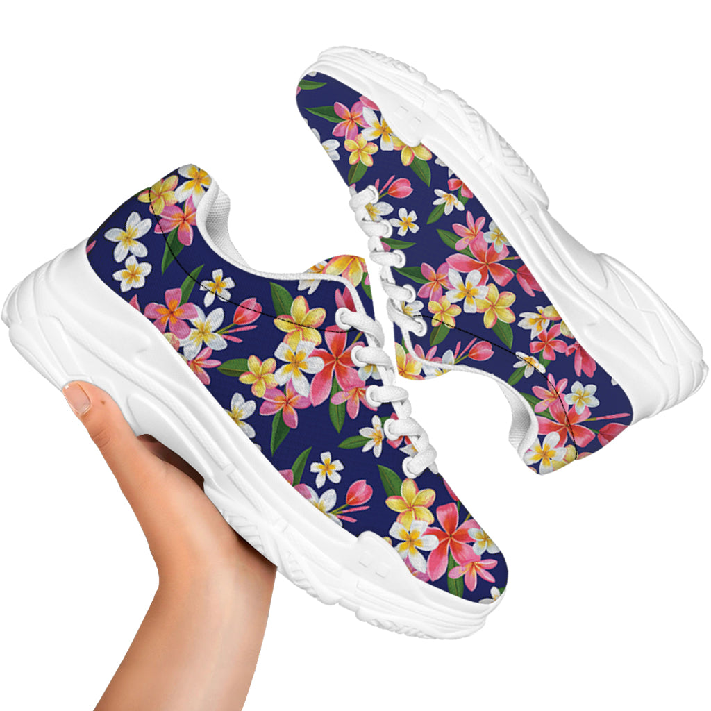 Tropical Frangipani Plumeria Print White Chunky Shoes