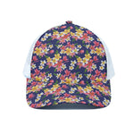 Tropical Frangipani Plumeria Print White Mesh Trucker Cap