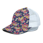 Tropical Frangipani Plumeria Print White Mesh Trucker Cap