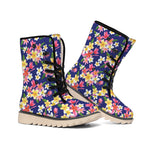 Tropical Frangipani Plumeria Print Winter Boots