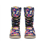 Tropical Frangipani Plumeria Print Winter Boots
