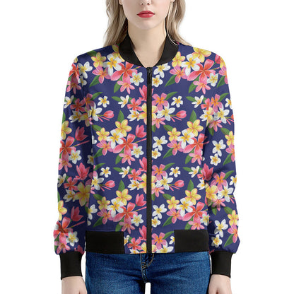 Tropical Frangipani Plumeria Print Women's Bomber Jacket
