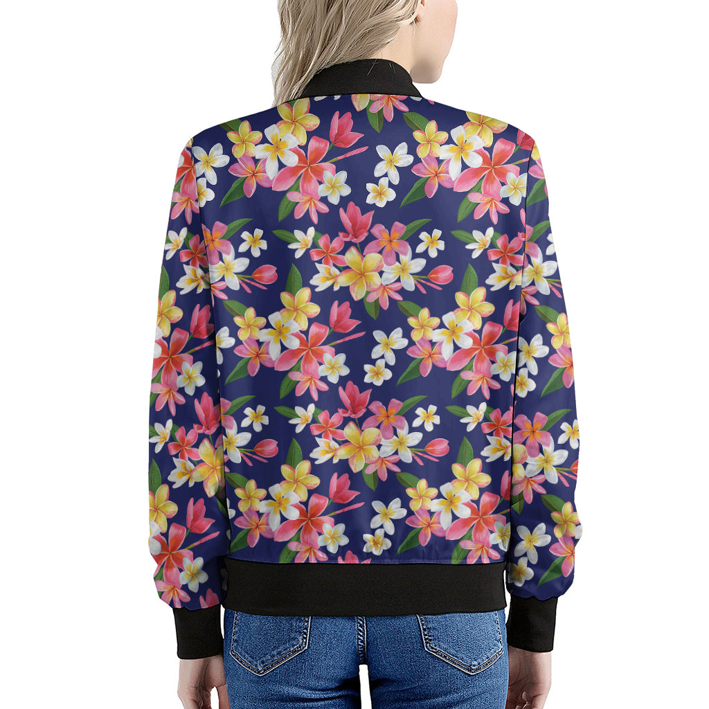 Tropical Frangipani Plumeria Print Women's Bomber Jacket