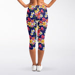 Tropical Frangipani Plumeria Print Women's Capri Leggings