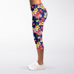 Tropical Frangipani Plumeria Print Women's Capri Leggings