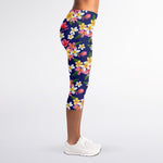 Tropical Frangipani Plumeria Print Women's Capri Leggings