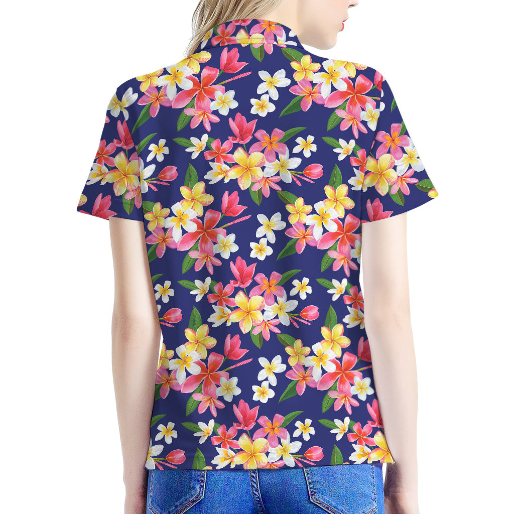 Tropical Frangipani Plumeria Print Women's Polo Shirt