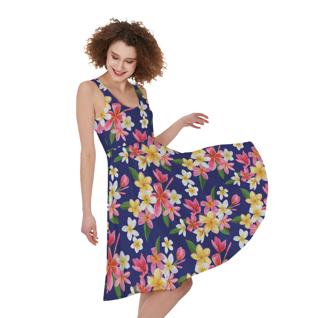 Tropical Frangipani Plumeria Print Women's Sleeveless Dress