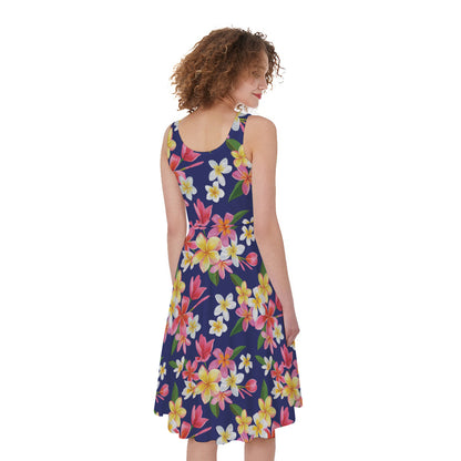 Tropical Frangipani Plumeria Print Women's Sleeveless Dress